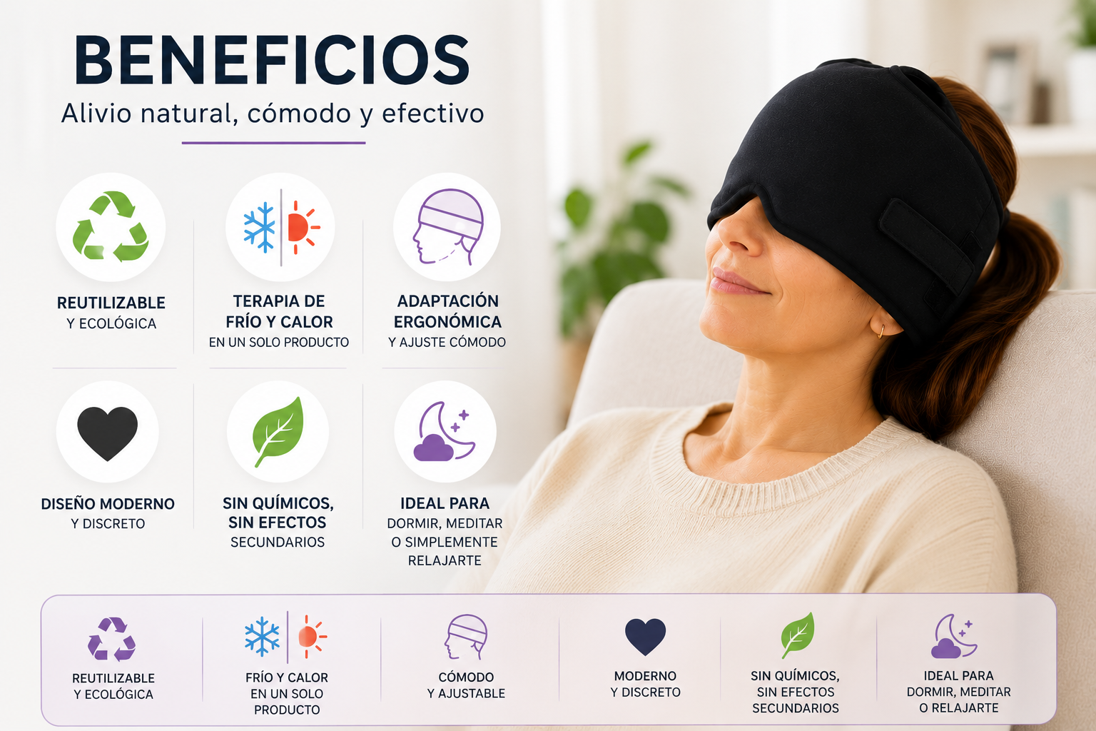 Gorro del gel para alivio de migraña