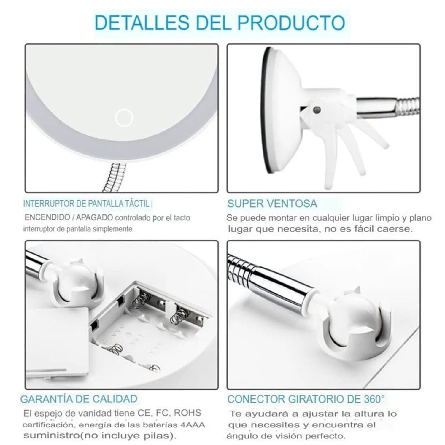 Espejo Flexible 360° Maquillaje LED x10